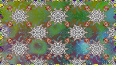 Raster deseni. Sanat, çiçeklere ilham verir ve arka plan bırakır. Karalama çiçekleri kusursuz desen. Yeşil el çizimi desen.