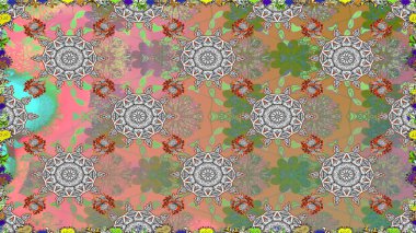 Parmak izi, kumaş, duvar kâğıdı, tekstil için raster dokusu. Renkli grunge soyut arkaplanı kologri çiçeklerle süslüyor. İşlemeli çiçek desenli..
