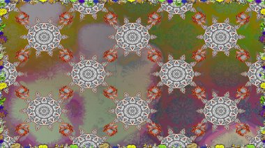 Kusursuz çiçek deseni. Raster illüstrasyonu. Asya tekstil tarzında. Raster illüstrasyonu. Gri renkli çiçekler.