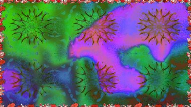 Yeşil renkli şirin çiçek deseni. Düz Çiçek Elementleri Tasarımı. Renkli Bahar Temalı Kusursuz Arkaplan. Raster Modaya uygun kumaş deseni.