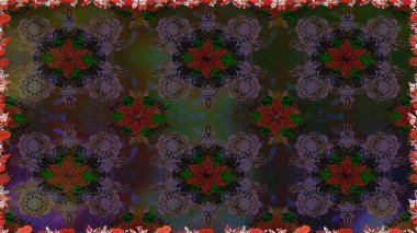 Şablon, pürüzsüz, çiçekli kenar. Kıvırcık, parlak örgü. Raster illüstrasyonu. Çiçek çelengi. Eski moda arka plan. Güzel, pürüzsüz kumaş, tuval..