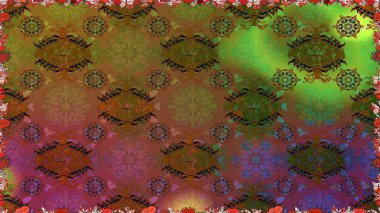 Çiçekler, yaprakları ile halk tarzında Dikişsiz çiçek deseni. Raster Illustration. El çizilmiş.