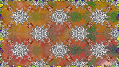 Raster illüstrasyonu. Çiçeklerle suluboya desenli çiçek deseni. Kahverengi renkli güzel tekstil.