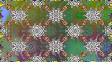 Yumuşak, yeşil renkli bahar çiçekleri. Yaprak ve çiçeklerin suluboya resimleri, yeşil renklerde kusursuz desenler. Raster illüstrasyonu.