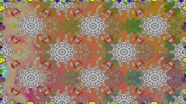 Düz Çiçek Elementleri Tasarımı. Renkli Bahar Temalı Kusursuz Arkaplan. Sevimli çiçek raster deseni. Kahverengi renkte çiçekler.