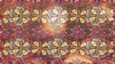 Renkli Bahar Temalı Kusursuz Arkaplan. Raster. Düz Çiçek Elementleri Tasarımı.