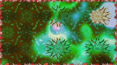 Raster illüstrasyonu. Çiçek ve yapraklı karalama şeklinde Raster çiçek deseni. Yumuşak, yeşil renkte bahar çiçekleri.