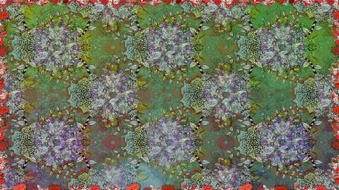 Arkaplan dokusu, duvar kağıdı, yeşil renkli çiçek teması. Soyut etnik raster kusursuz desen. Kabile sanatı boho baskısı, klasik çiçek arkaplanı.