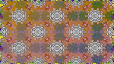 Kahverengi renkli çiçekler. Hediye ambalaj kağıdı, tebrik kartları, posterler ve pankart tasarımı. Raster düz çiçekleri pürüzsüz desen.