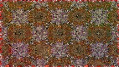 Çiçekli, pürüzsüz bir desen. Kahverengi renklerde bahar çiçekleri. Raster çiçekleri klasik tarzda çizilmiş. Raster illüstrasyonu.