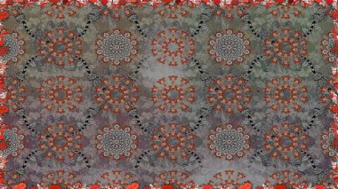 Millefleur 'lar. Tekstil, kumaş, kapaklar, duvar kağıtları, baskı, naylon, yapıştırma, örgü, dekupaj için çiçeksiz arkaplan. Küçük gri çiçekli oldukça eski bir besin torbası deseni..