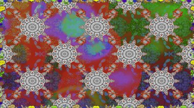 Parmak izi, kumaş, duvar kâğıdı, tekstil için raster dokusu. İşlemeli çiçekli, dikişsiz desen. Renkli grunge soyut arkaplanı Cologray çiçekleriyle zenginleştirir.