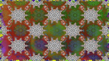 Düz Çiçek Elementleri Tasarımı. Renkli Bahar Temalı Kusursuz Arkaplan. Raster illüstrasyonunda kusursuz çiçek deseni. Kahverengi renkte çiçekler.