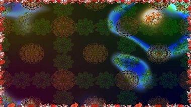 Kahverengi renkte çok kahverengi, zarif küçük çiçekler ve komik böcekler, raster desen, illüstrasyon.