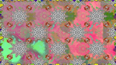 Düz Çiçek Elementleri Tasarım Raster illüstrasyonu. Çiçekli, suluboya desenli kusursuz çiçek deseni. Pembe renkte çiçekler. Renkli Bahar Teması: Kusursuz Arkaplan.