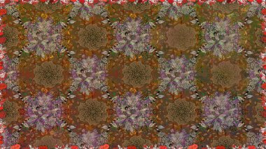 Çiçekli güzel suluboya desen. Kahverengi renklerde. Raster illüstrasyonu.