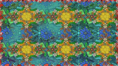 Renkli Bahar Temalı Kusursuz Arkaplan. Düz Çiçek Elementleri Tasarımı. Raster..