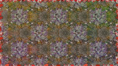 Tropik çiçekler. Tişörtsüz arka plan deseni. Kahverengi renkte çiçekler.