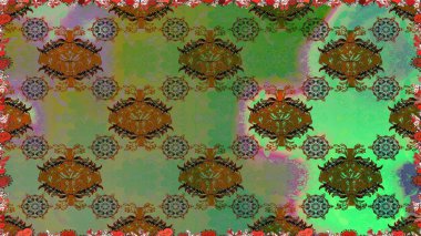 Çiçekli karalama şeklinde Raster çiçek deseni. Raster illüstrasyonu. Yumuşak, yeşil renkte bahar çiçekleri.