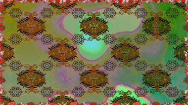 Renkli Bahar Temalı Kusursuz Arkaplan. Düz Çiçek Elementleri Tasarımı. Sevimli çiçek raster deseni. Yeşil renkte çiçekler.