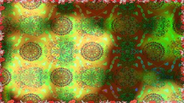 El çizimi Raster çizimi. Duvar kağıdı, web sitesi arka planı, ambalaj kağıdı, davetiye, broşür, afiş veya web sitesi için kusursuz çiçek deseni kullanılabilir. Parlak elementlerin.