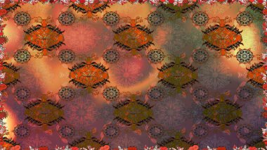 Millefleur 'lar. Küçük kahverengi çiçekli oldukça eski bir besin torbası deseni. Tekstil, kumaş, kapaklar, duvar kağıtları, baskı, naylon, yapıştırma, örgü, dekupaj için çiçeksiz arkaplan.