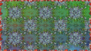 Yeşil renkli çiçekler. Çiçekli karalama şeklinde Raster çiçek deseni. Nazik, narin çiçek arkaplanı.