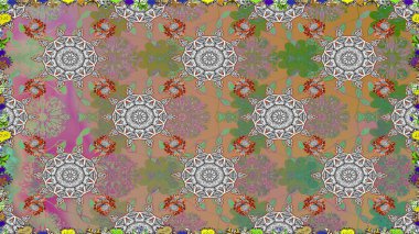 Raster illüstrasyonu. Gri renklerde bahar çiçekleri. Çiçek ve yapraklı karalama şeklinde Raster çiçek deseni.