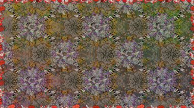 Tropik çiçekler. Tişörtsüz arka plan deseni. Kahverengi renkte çiçekler.