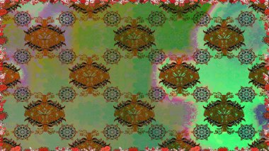 Çiçekli karalama şeklinde Raster çiçek deseni. Raster illüstrasyonu. Yumuşak, yeşil renkte bahar çiçekleri.