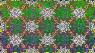 Yeşil renkli çiçekler. Raster illüstrasyonunda kusursuz çiçek deseni.