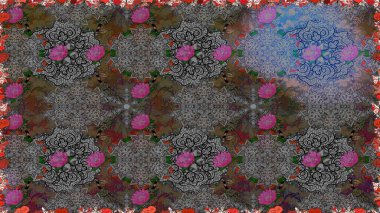 Raster illüstrasyonu. Çiçekler, dallar, bitkiler ve çiçekler. Güzel kumaş deseni. El çizimi.