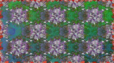 Raster illüstrasyonu. Yeşil renklerde. Kusursuz dekoratif arka plan, çiçek mandala. Çiçek..