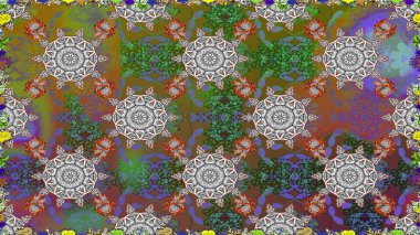 Şirin çiçek elementleri. Düz Çiçek Elementleri Tasarımı. Renkli Bahar Temalı Kusursuz Arkaplan. Kusursuz desenli, modaya uygun kumaş deseni. Raster illüstrasyonu.