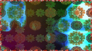 Kumaş, tekstil, duvar kağıdı baskısı için. Miles Fleur, süslü püslü bir süs. Raster illüstrasyonu. Kusursuz bir geçmişi var. Eski usul. Tomurcukları papatya çiçekleri olan sevimli bir çiçek deseni..