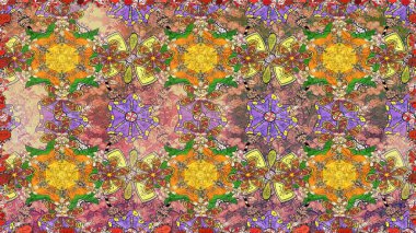 Raster deseni. Bahar çiçekleriyle desen dalla, kahverengi renklerle çiçek siluetiyle.