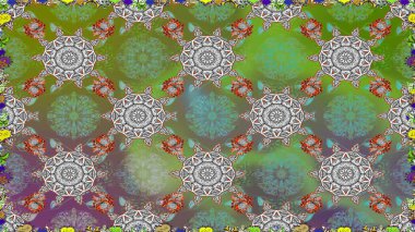 Küçük çiçekteki sevimli çiçek deseni. Raster illüstrasyonu. Yeşil renkte çiçekler.