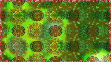 Parlak renkli çiçekleri ve yeşil renkli yaprakları olan kusursuz çiçek desenleri. Modern çiçek arkaplanı. Moda baskıları için zarif bir şablon. Halk stili.