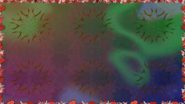 Raster illüstrasyonu. Çiçeksiz desenli arka plan, darbeler, sıçramalar, yaz çiçekleri. Yeşil renkte çiçekler.