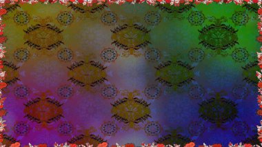 Düz Çiçek Elementleri Tasarımı. Renkli Bahar Temalı Kusursuz Arkaplan. Raster illüstrasyonunda kusursuz çiçek deseni. Kahverengi renkte çiçekler.