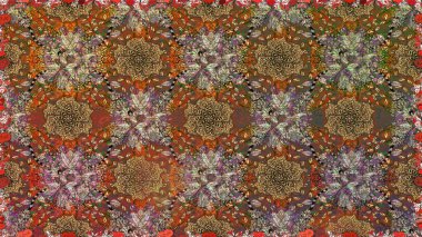 Düz Çiçek Elementleri Tasarımı. Çiçekle kusursuz desen. Renkli Bahar Temalı Kusursuz Arkaplan. Kahverengi renkte çiçekler.