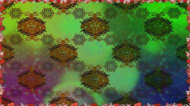 Yeşil renkte şirin çiçekler. Moda baskısı, albüm, ambalaj kağıdı ve duvar kağıdı için zarif dekoratif süslemeler. Raster illüstrasyonu. Küçük çiçekli basit, pürüzsüz desen..