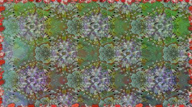 Ağaç dallı bahar çiçekleri ile desen, çiçek siluetiyle yeşil renkler. Raster deseni.