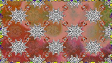 Renkli Bahar Temalı Kusursuz Arkaplan. Düz Çiçek Elementleri Tasarımı. Kahverengi renkli çiçekler. Raster illüstrasyonunda kusursuz çiçek deseni.