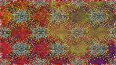 Çiçeksiz desenli, suluboya elle çizilmiş elementler. Parlak renkli fantezi çiçekleri, yapraklar, kahverengi renkli tomurcuklar, kahverengi.