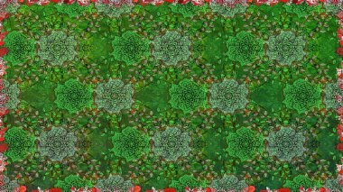 Çiçekli güzel suluboya desen. Yeşil renklerde. Raster illüstrasyonu.