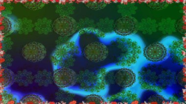 Robot resim tarzı mavi renkler. Raster illüstrasyonu. El yapımı çiçek ve bitki koleksiyonu. Raster illüstrasyonu. Sevimli karalama çiçekleriyle kusursuz çiçek deseni..