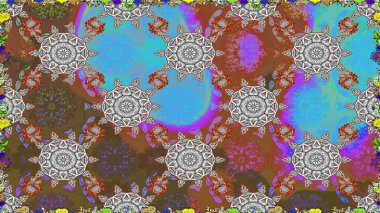 Düz Çiçek Elementleri Tasarımı. Kahverengi renkli çiçekler. Renkli Bahar Temalı Kusursuz Arkaplan. Sevimli çiçek raster deseni.