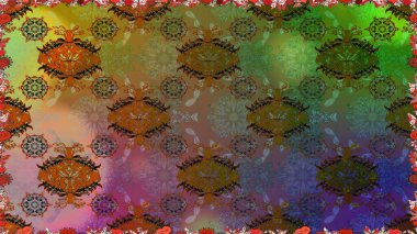 Etnik Mandala süsü. Kızılderili desenli desenli desenli şal deseni. Raster Henna dövme stili. Tekstil, tebrik kartı, boyama kitabı, telefon kılıfı baskısı için kullanılabilir.