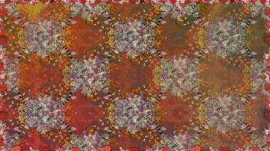 Raster illüstrasyonunda kusursuz çiçek deseni. Düz Çiçek Elementleri Tasarımı. Kahverengi renkli çiçekler. Renkli Bahar Teması Kusursuz Arkaplan.